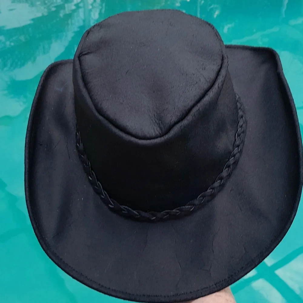 Vintage Black Suede Leather Western Cowboy Hat - Picture 3 of 9